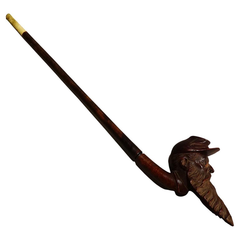 Antique Carved Wood Tobacco Pipe with Soldier Head For Sale at 1stDibs