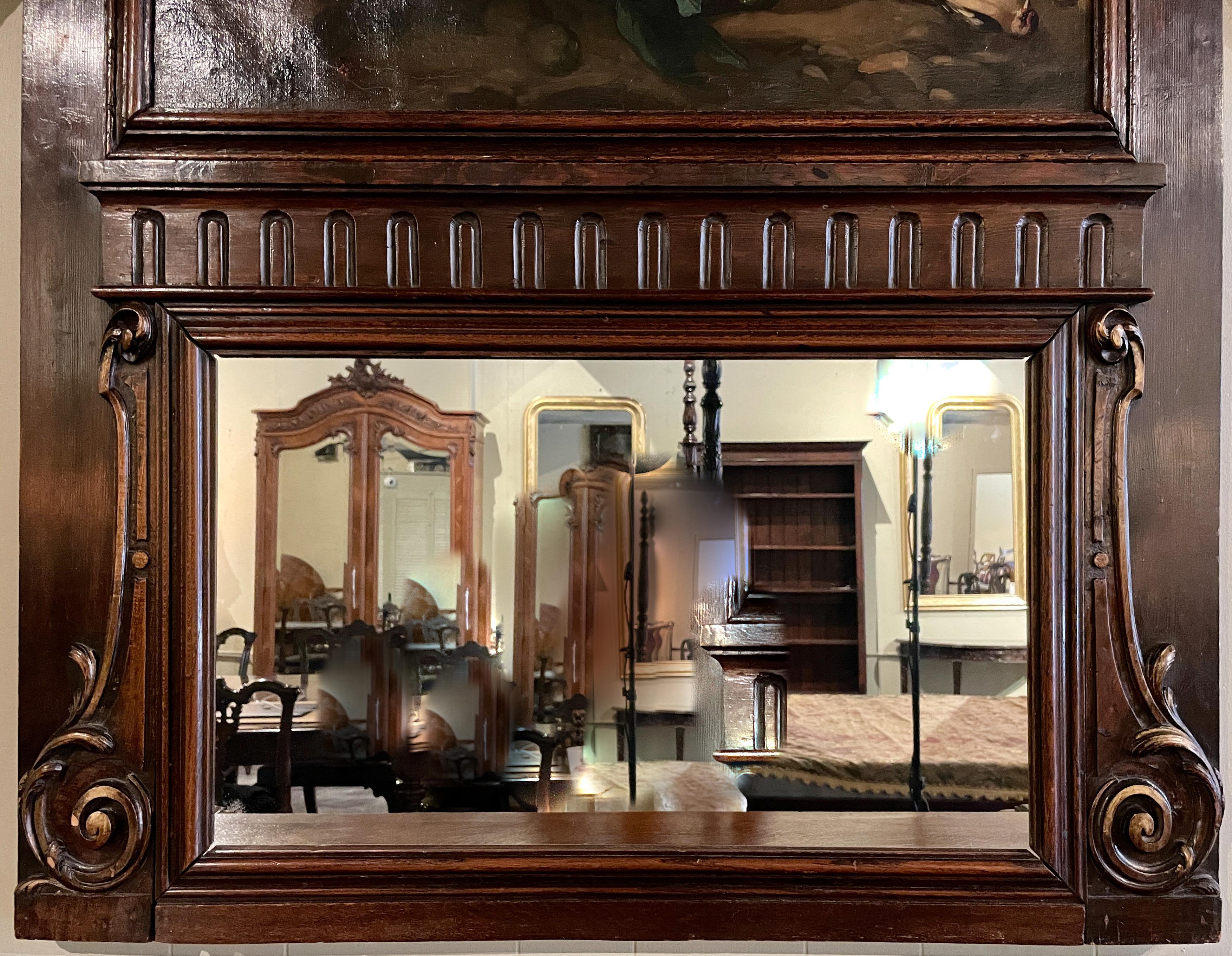 Antique Carved Wood Trumeau Mirror with Still-Life Painting, Circa 1880's In Good Condition For Sale In New Orleans, LA