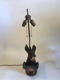 Antique Carved Wood Wild Boar Figure Holding a Painted Shield