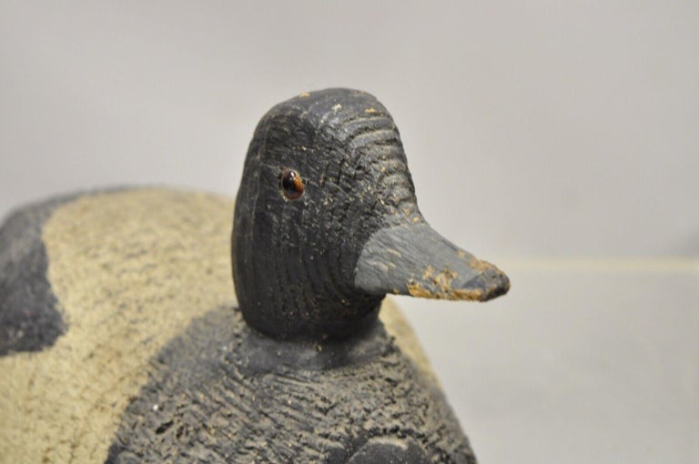 Antique Carved Wood Wooden Black and White Mallard Duck Decoy Glass