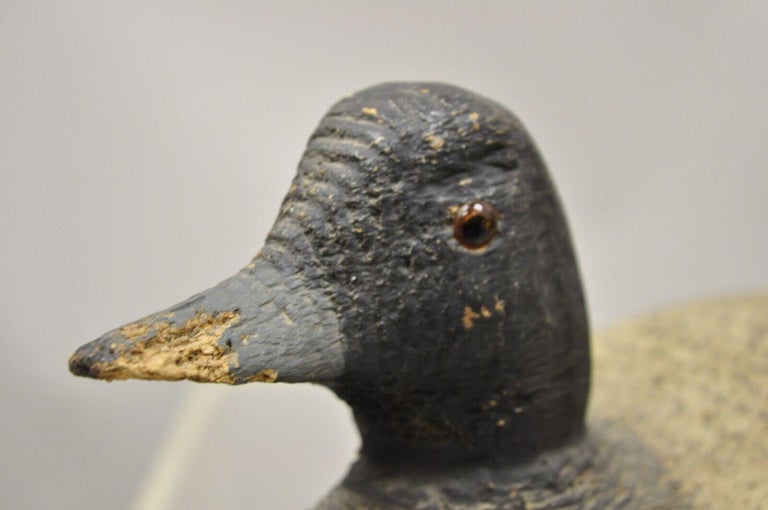 Antique Carved Wood Wooden Black and White Mallard Duck Decoy Glass