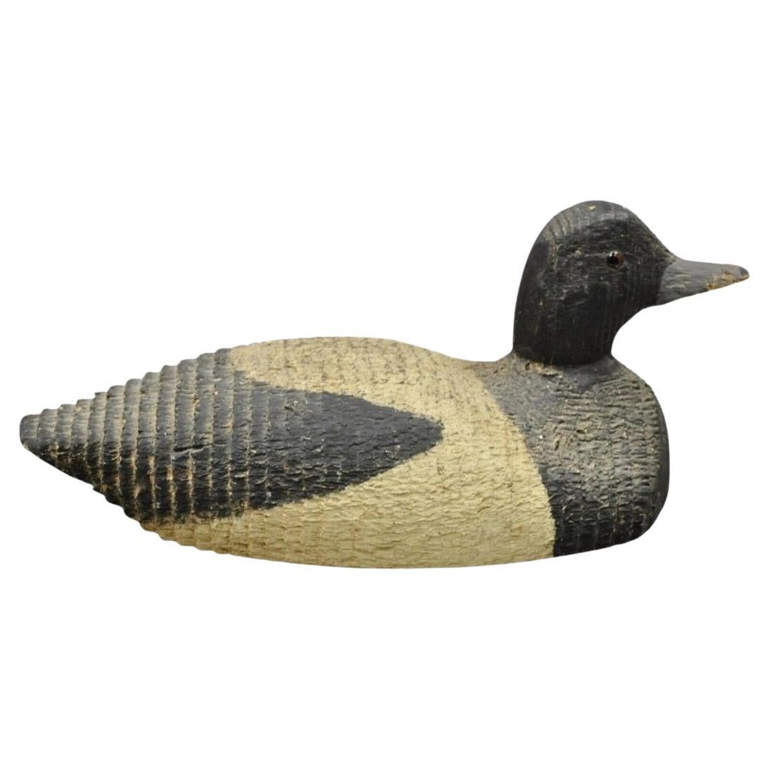Antike geschnitzte Holz Holz schwarz und weiß 13" Mallard Duck Decoy w / Glasaugen
