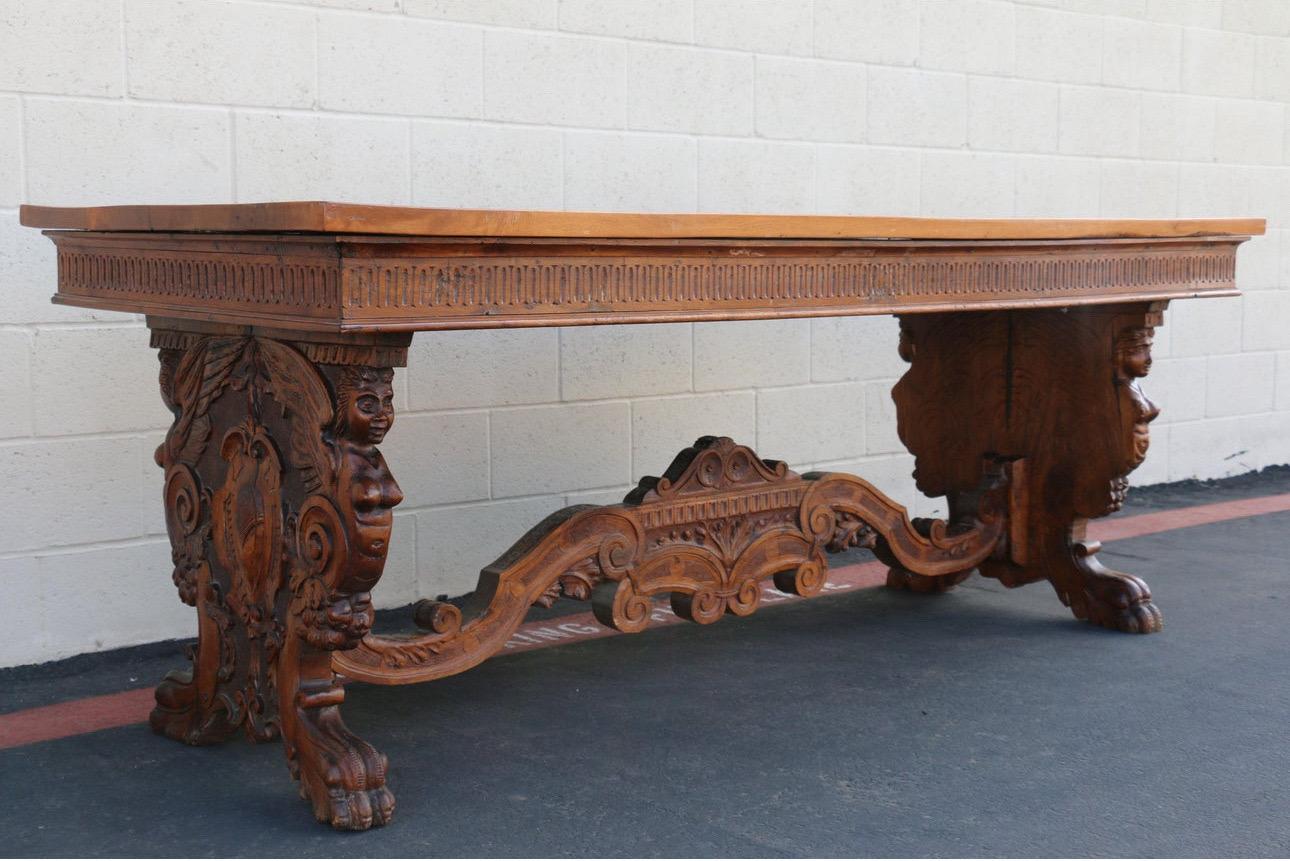 Renaissance Revival Antique Carved Wood Writing Desk For Sale