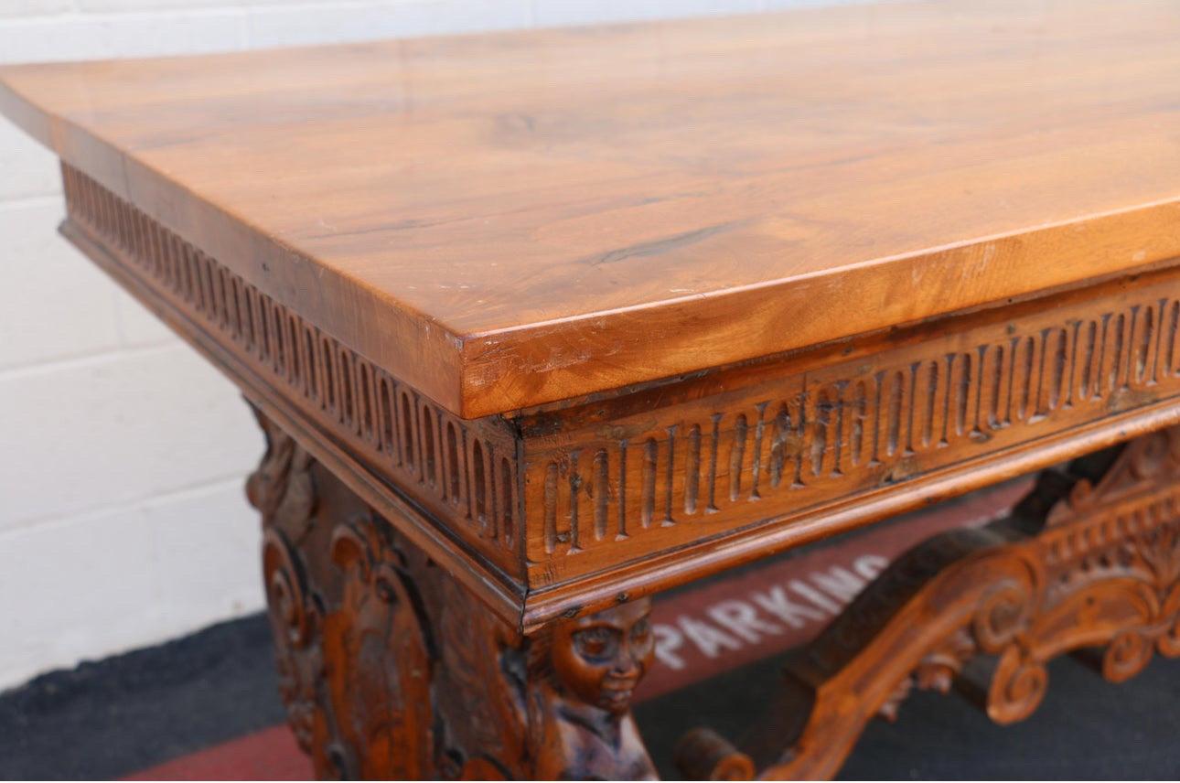 Antique Carved Wood Writing Desk In Good Condition For Sale In North Hollywood, CA