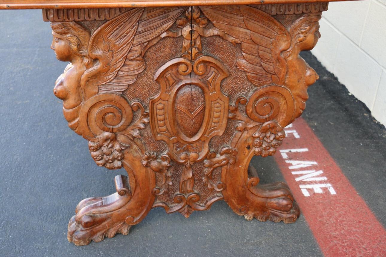 19th Century Antique Carved Wood Writing Desk For Sale