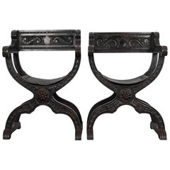 Antique Carved Wooden Armchairs, a Pair