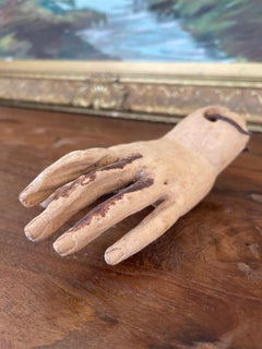 Antique Carved Wooden Articulated Hand Fragment with Original Hook.Folk Art.