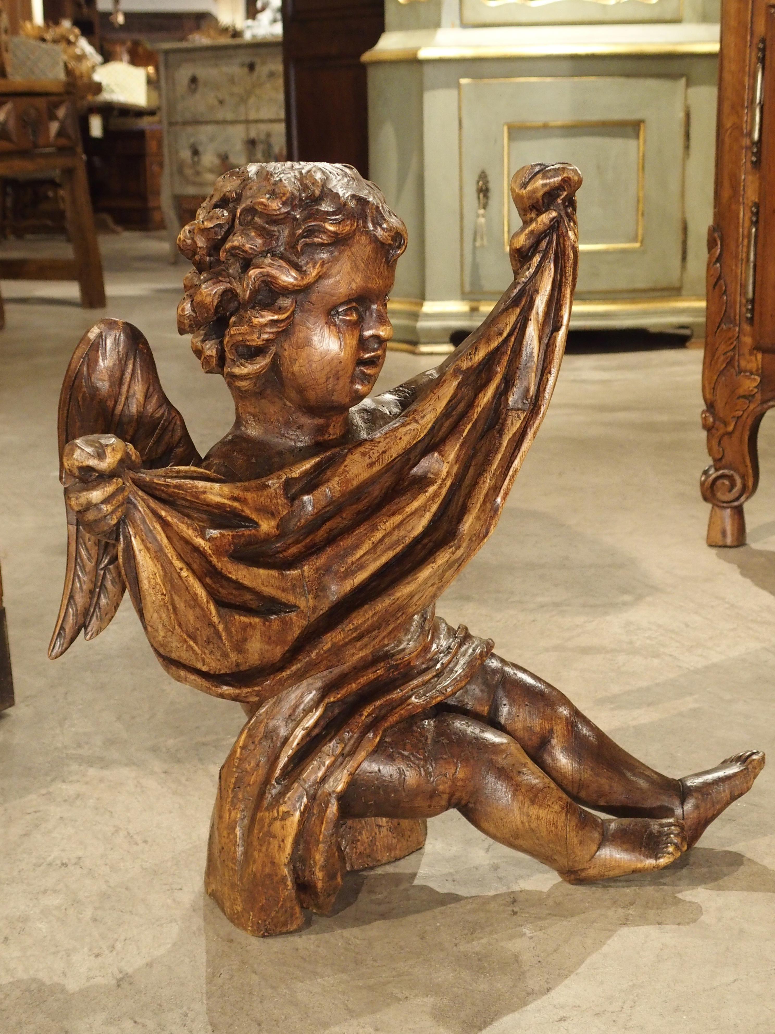 Antique Carved Wooden Cherub from Puy-en-Velay France, 18th Century For Sale 6