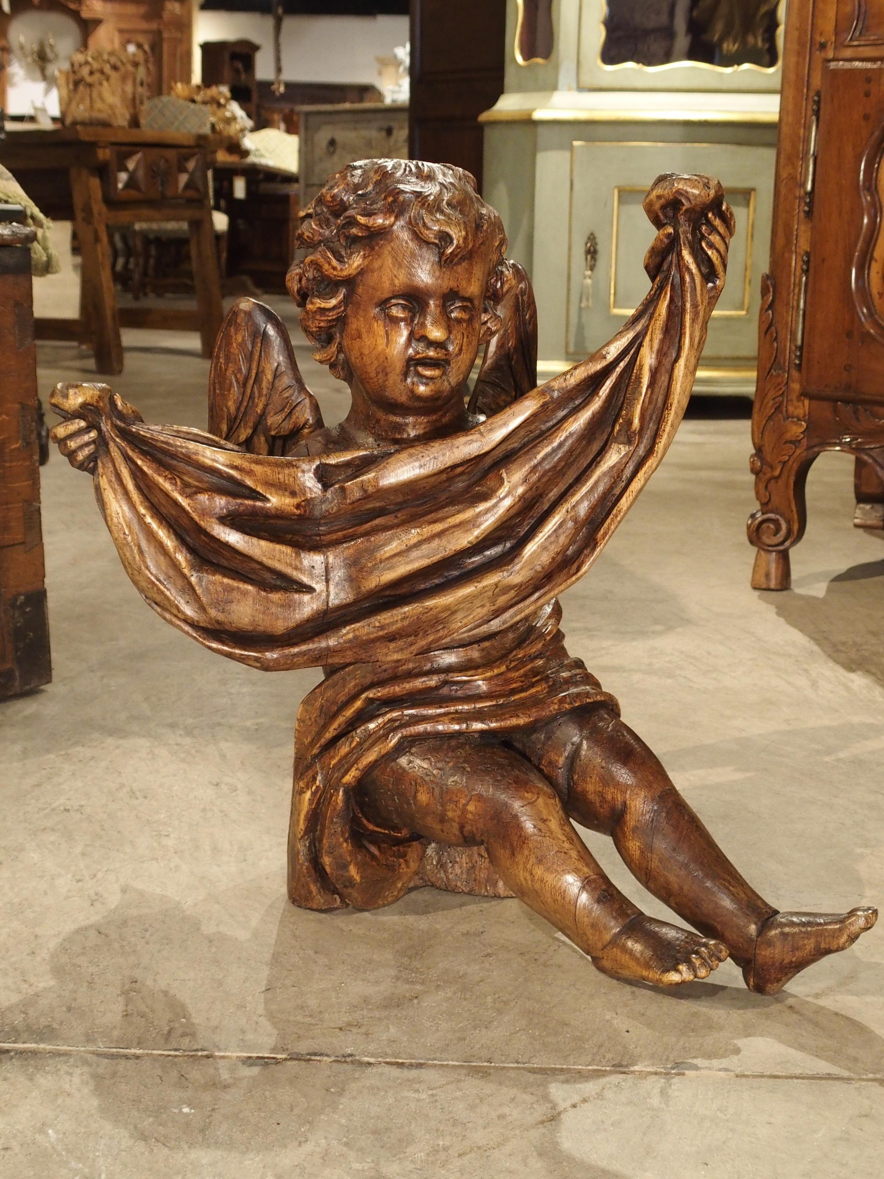 Antique Carved Wooden Cherub from Puy-en-Velay France, 18th Century 7