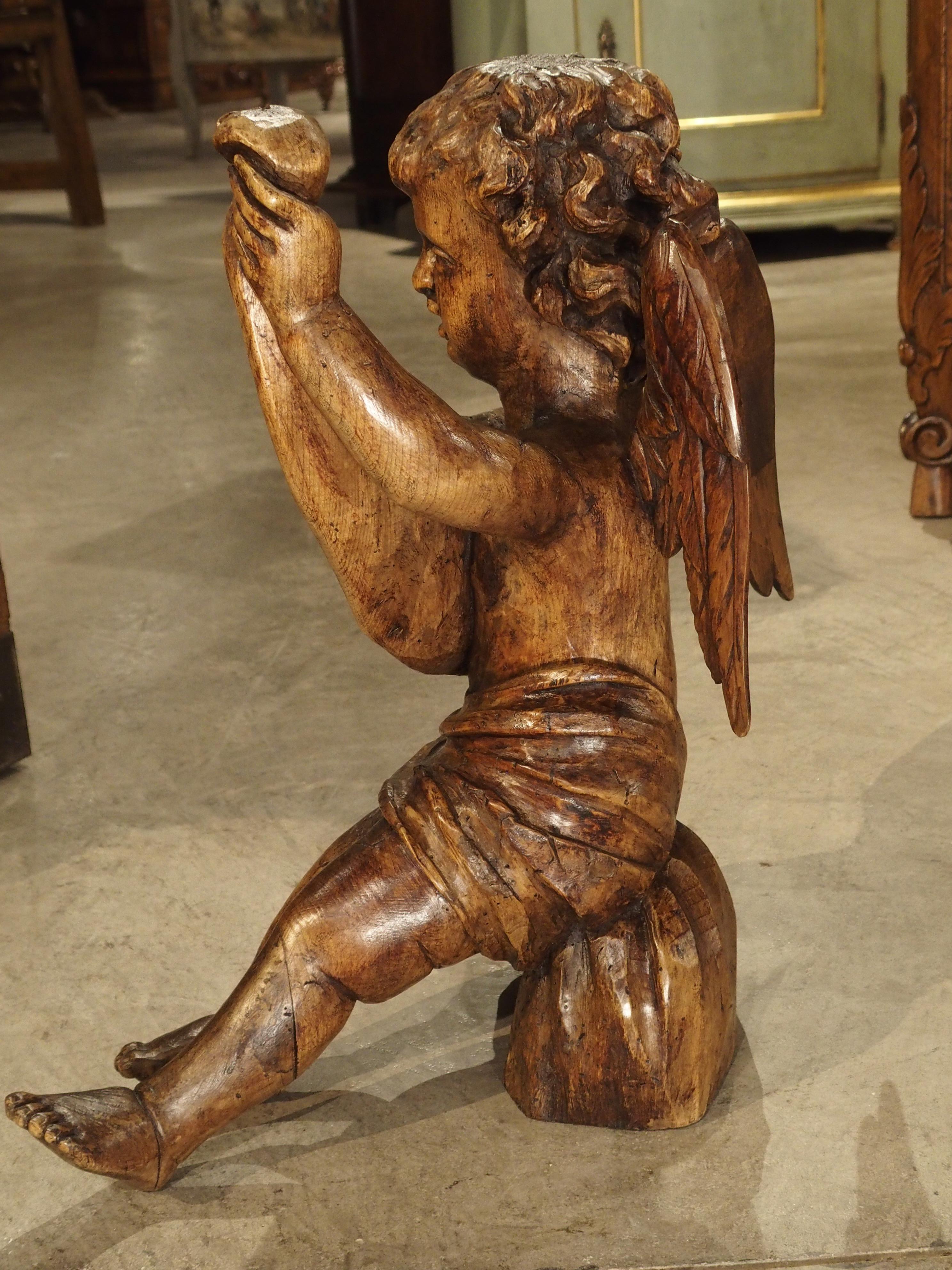 Antique Carved Wooden Cherub from Puy-en-Velay France, 18th Century 2
