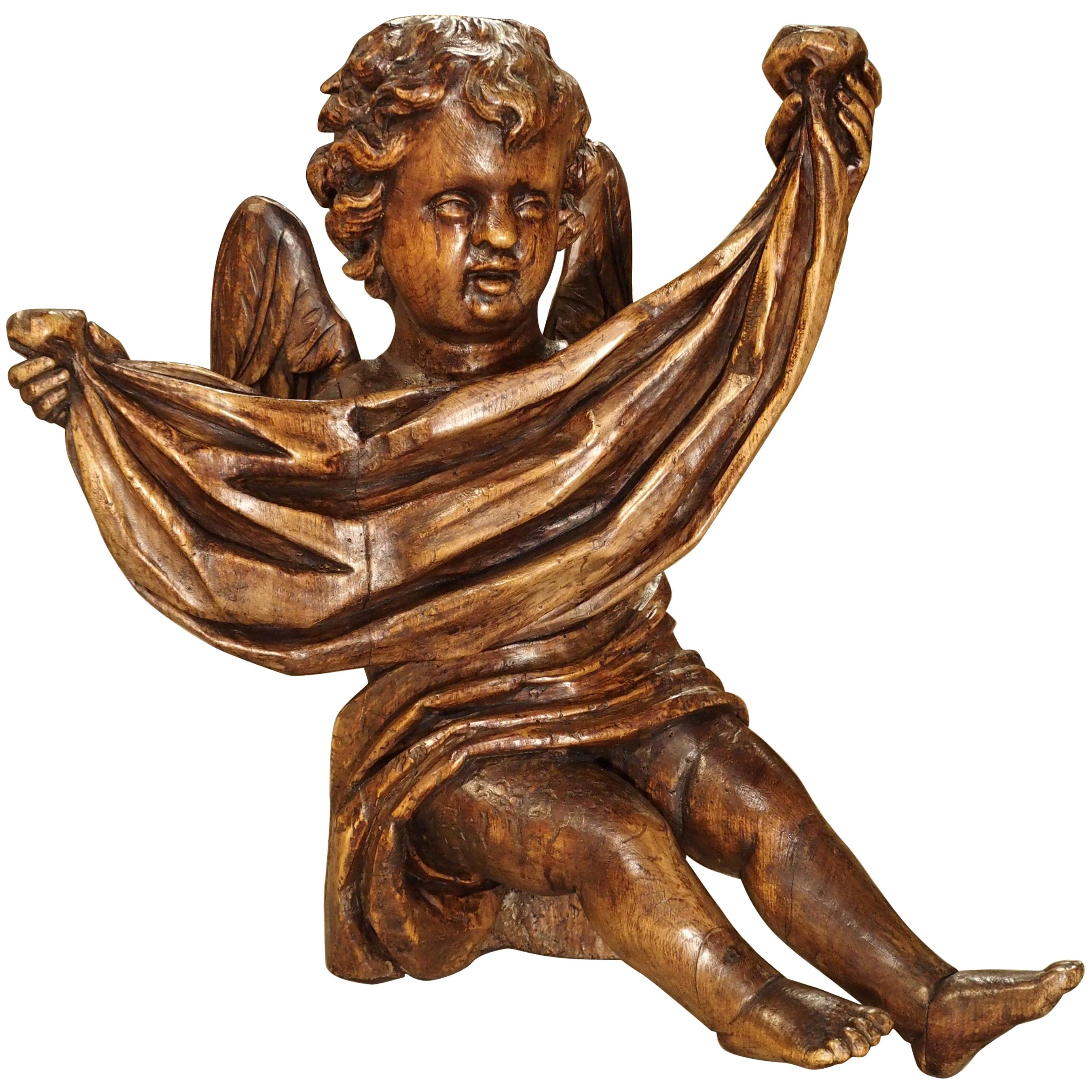 Antique Carved Wooden Cherub from Puy-en-Velay France, 18th Century For Sale