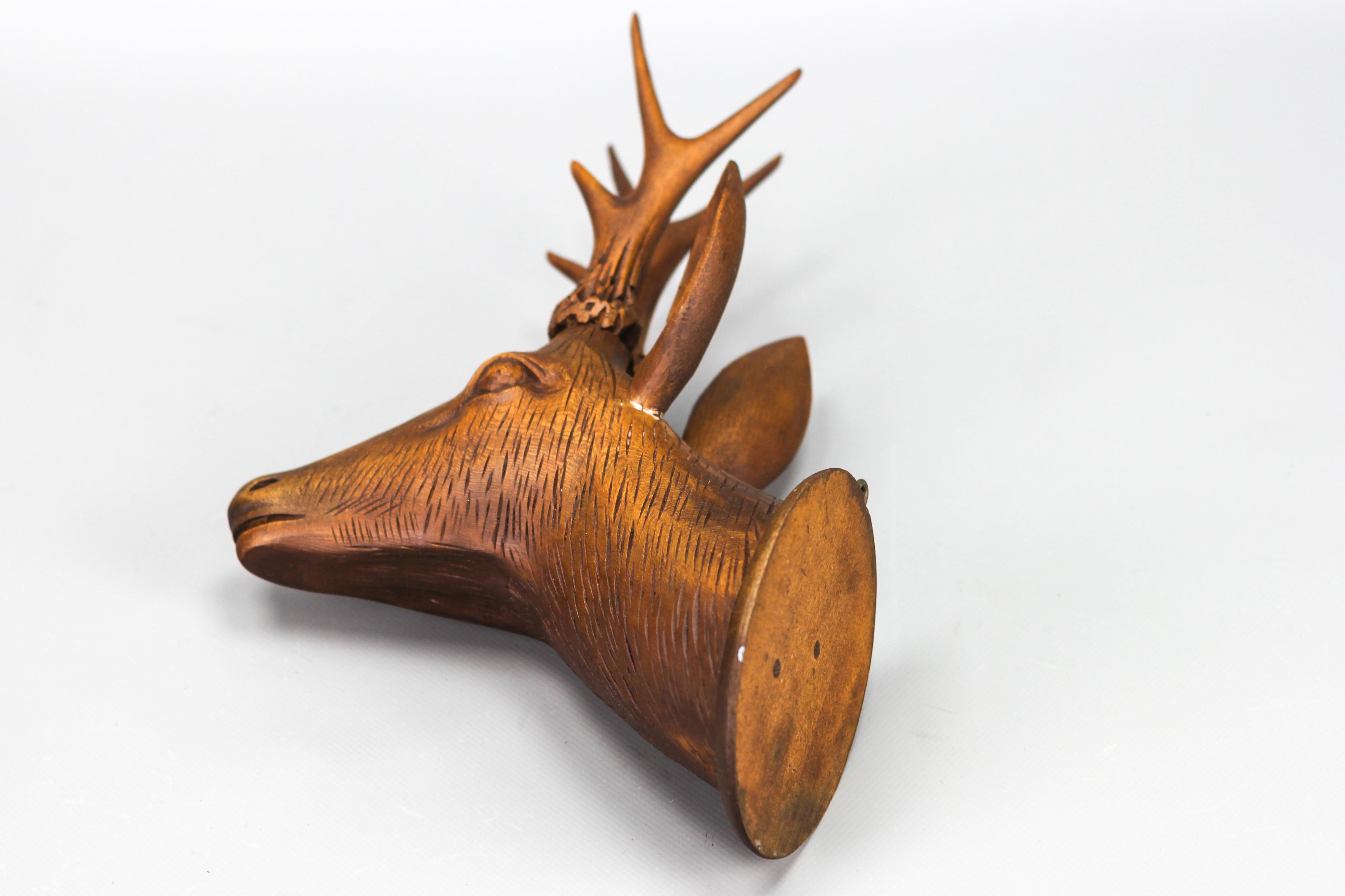 Antique Carved Wooden Deer's Head Wall Decoration, Germany, ca 1920 For Sale 5