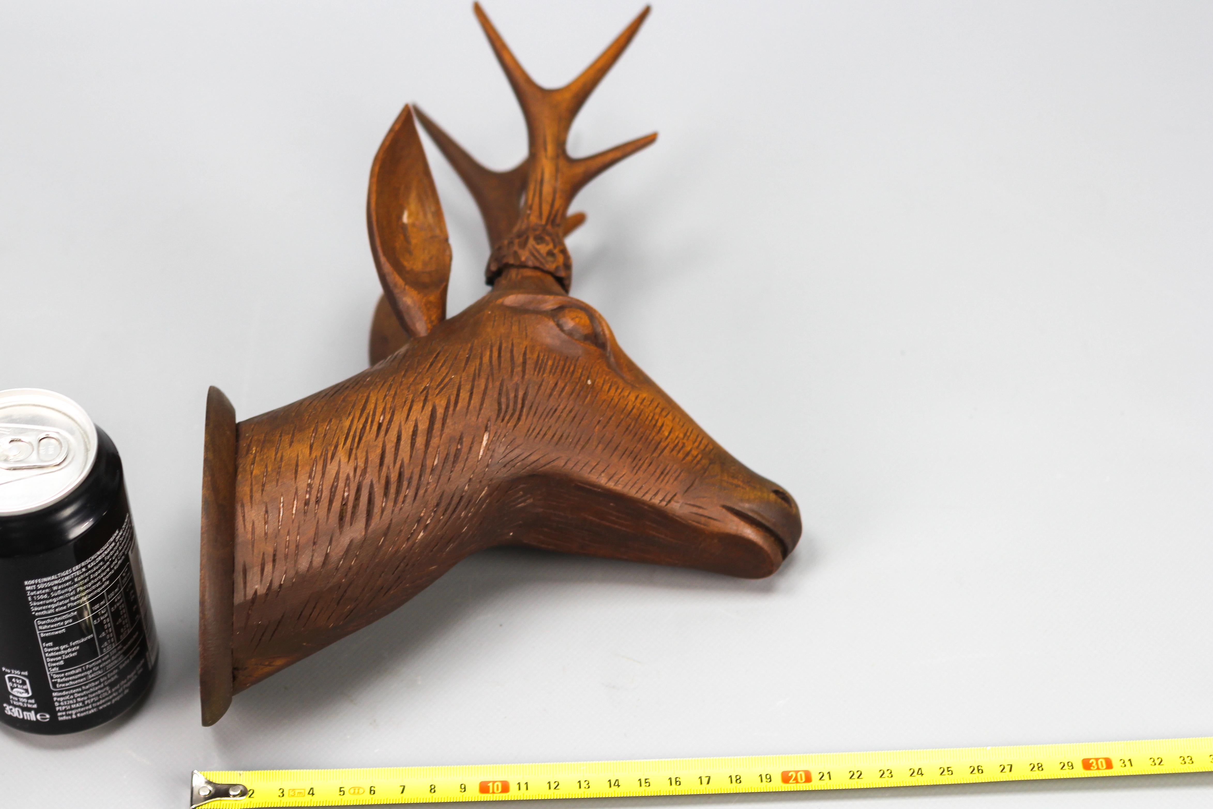 Antique Carved Wooden Deer's Head Wall Decoration, Germany, ca 1920 For Sale 9