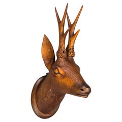 Antique Carved Wooden Deer's Head Wall Decoration, Germany, ca 1920