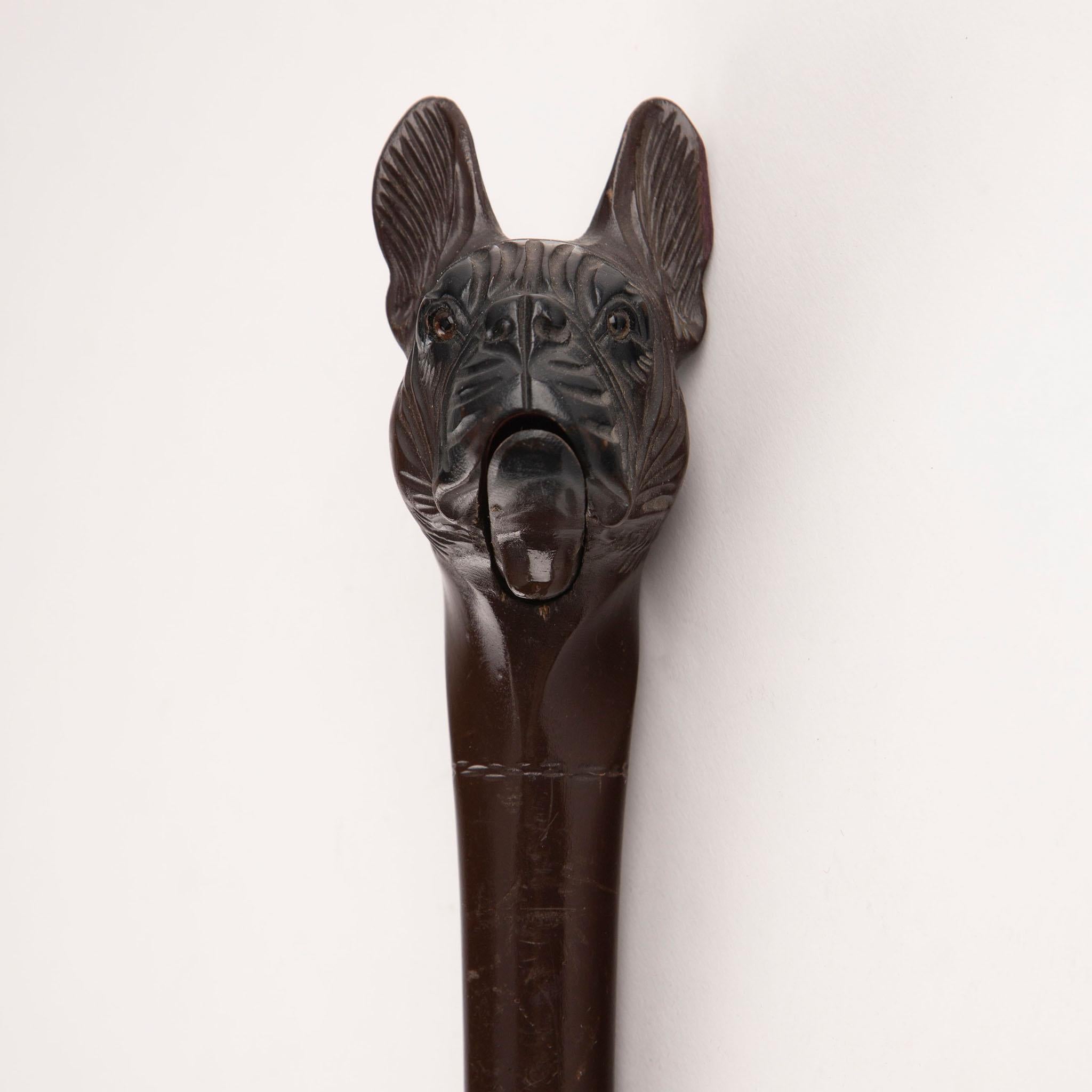Napoleon III Antique Carved Wooden Dog Head Figure with Articulated Mouth For Sale