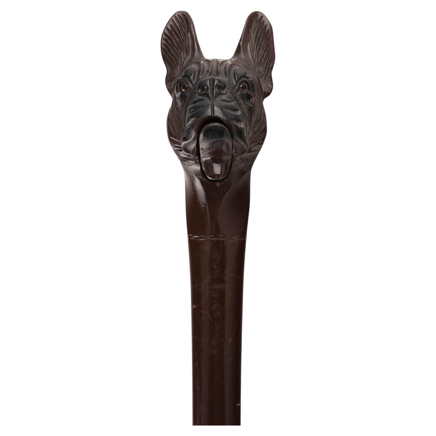 Antique Carved Wooden Dog Head Figure with Articulated Mouth For Sale