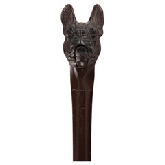 Antique Carved Wooden Dog Head Figure with Articulated Mouth