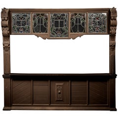 Antique Carved Wooden Dry Bar with Stained Glass Top