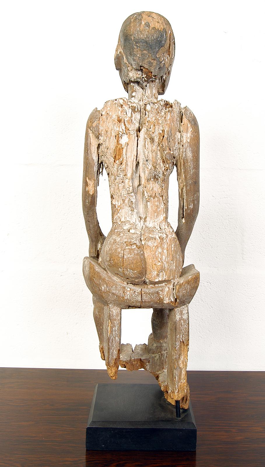 Central Asian Antique Carved Wood Folk Art Decorative Sculpture Statue Man on Ebonised Plinth