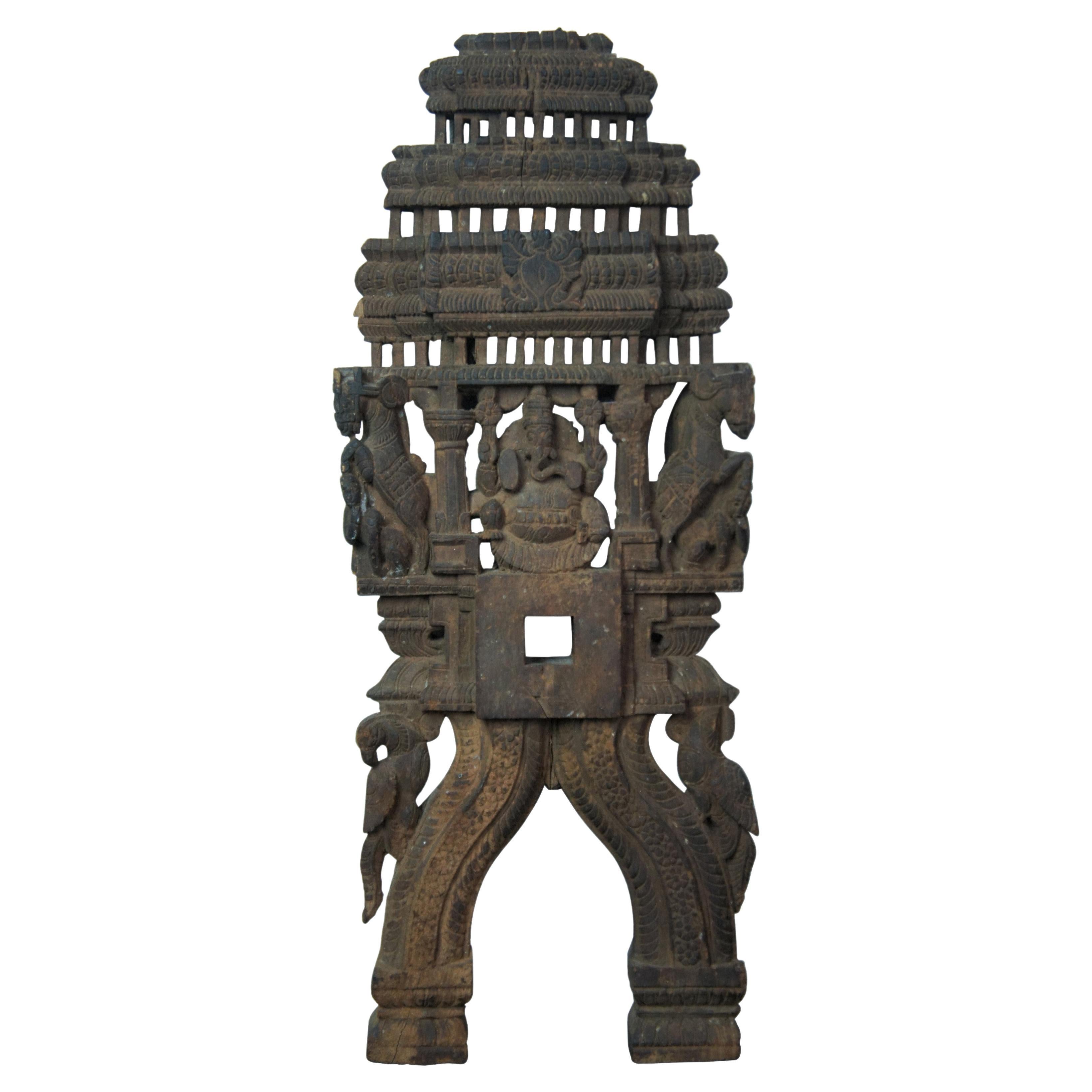 Antique Carved Wooden Hanging Hindu Temple Lord Ganesha Deity Plaque For Sale