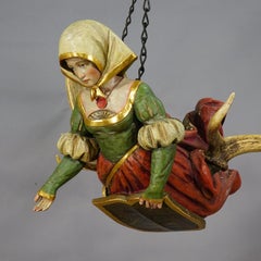 Antique Carved Wooden Lusterweibchen of a Victorian Lady