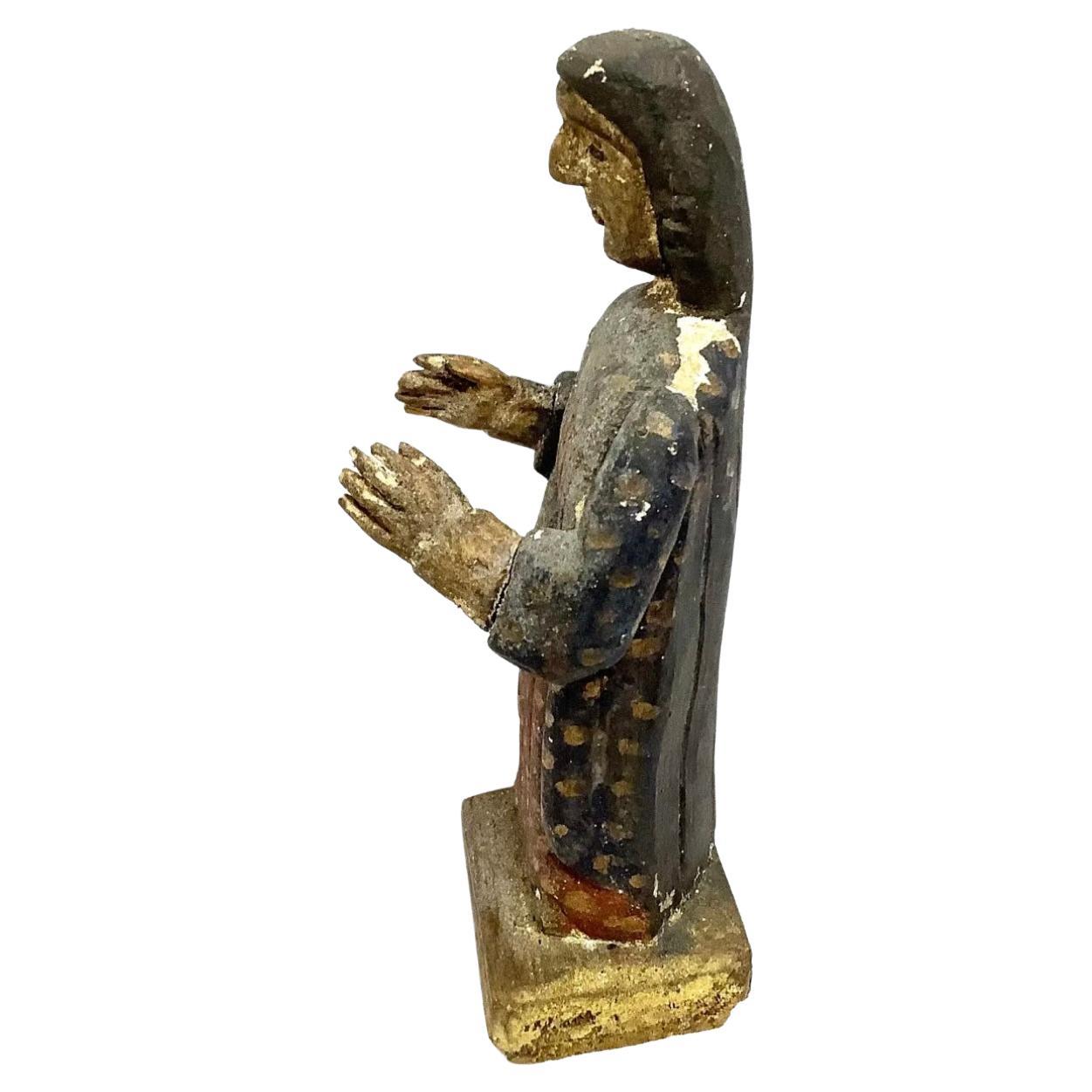 Unique hand carved antique Spanish colonial wooden santo.