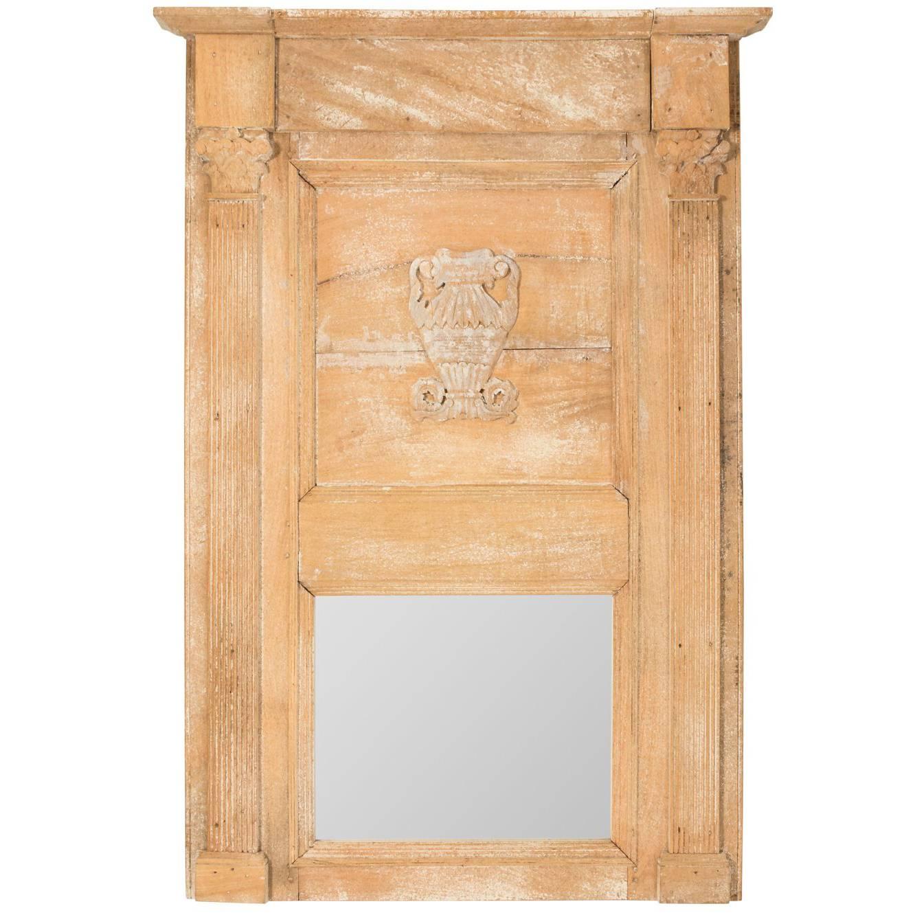 Antique Carved Wooden Trumeau Mirror For Sale
