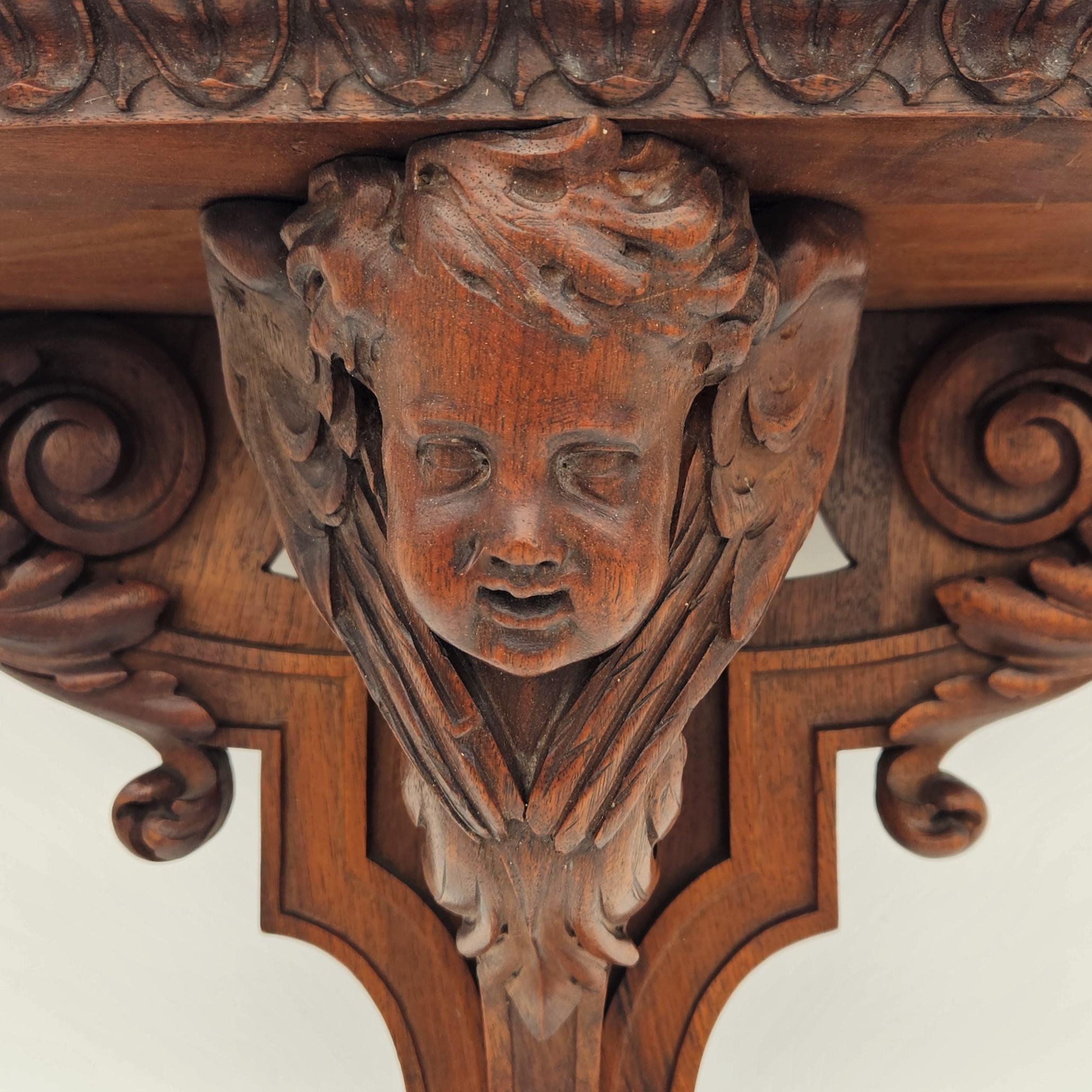 German Antique Carved Wooden Wall Console with Angel. 1850 - 1880 For Sale