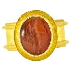 Antique Carving in Carnelian Reset in 22k by Fairchild & Co.
