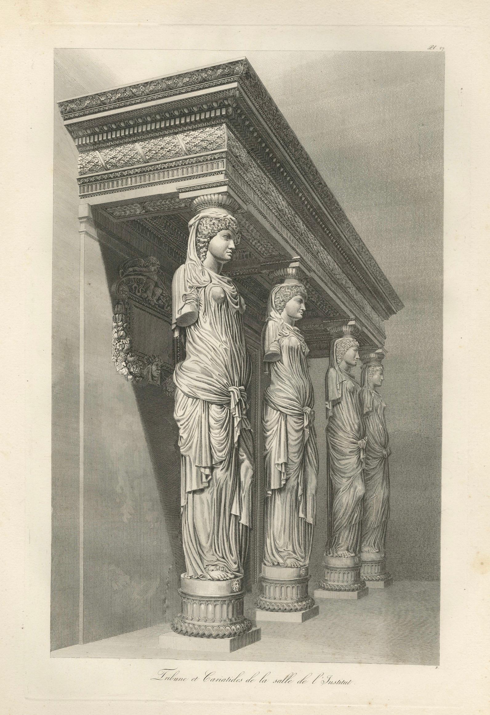 Antique Caryatid Sculpture Print, Louvre Institut Tribune – Baltard 1803