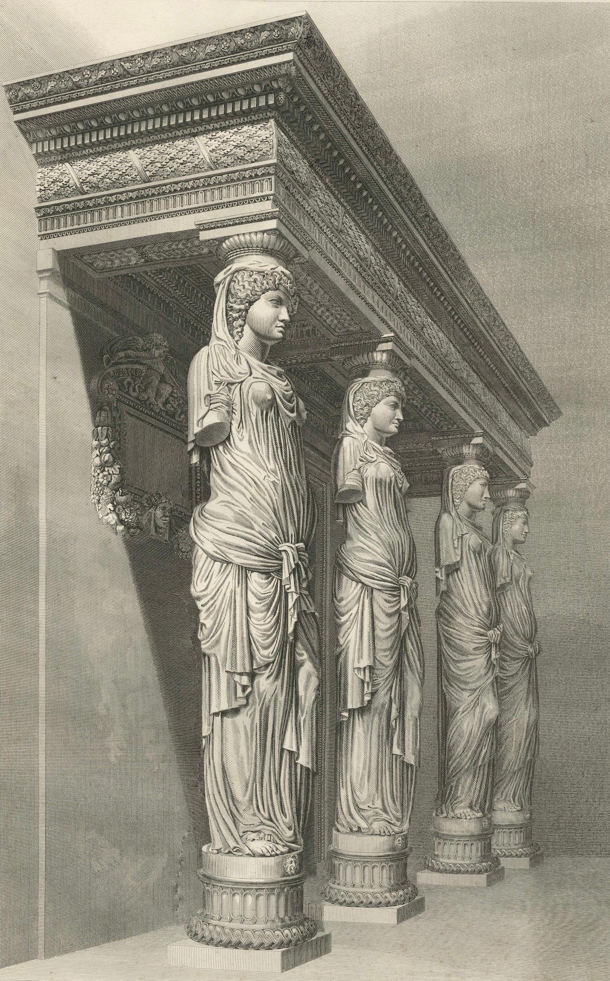 Antique Caryatid Sculpture Print, Louvre Institut Tribune – Baltard 1803