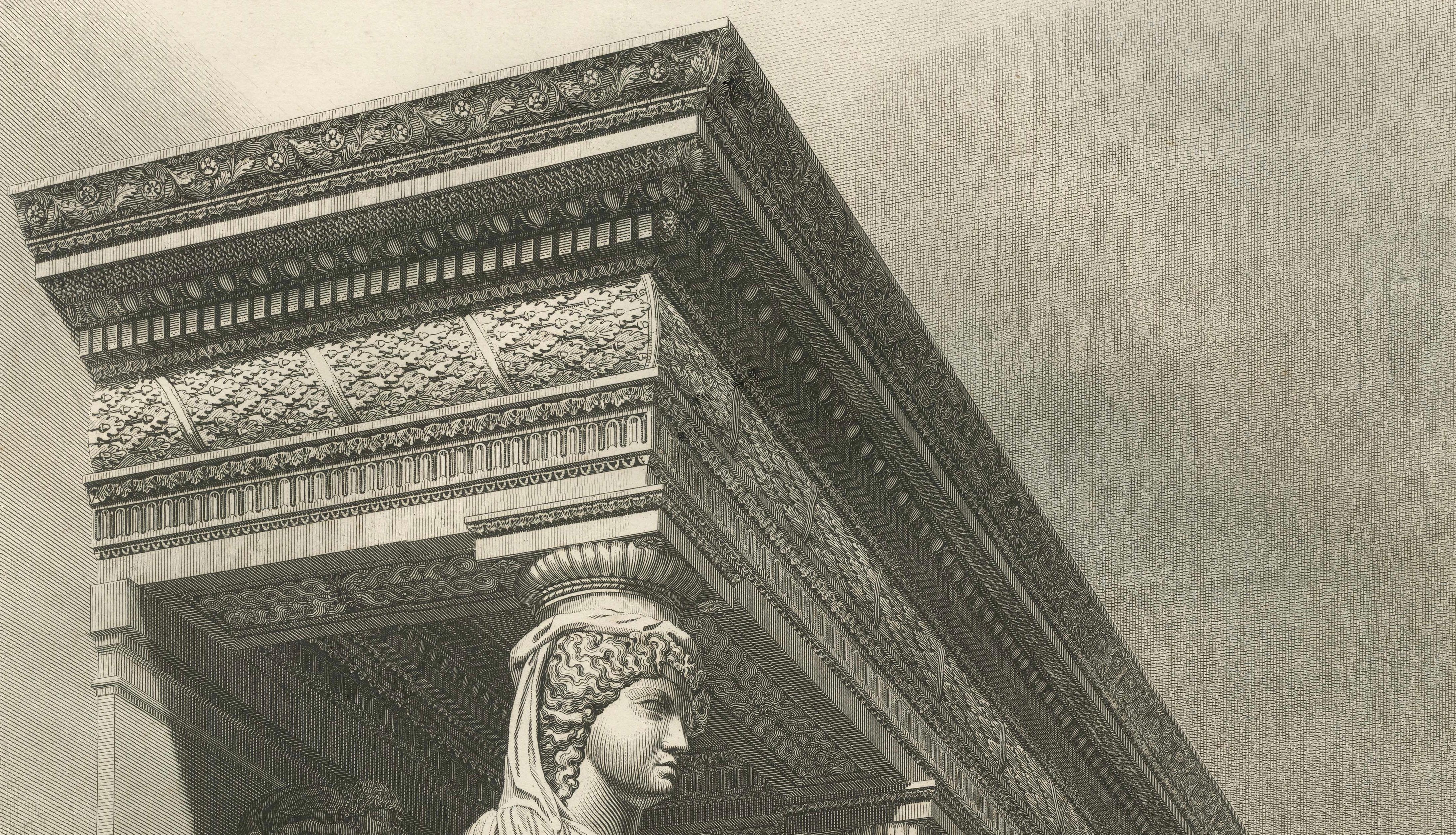 Antique Caryatid Sculpture Print, Louvre Institut Tribune – Baltard 1803