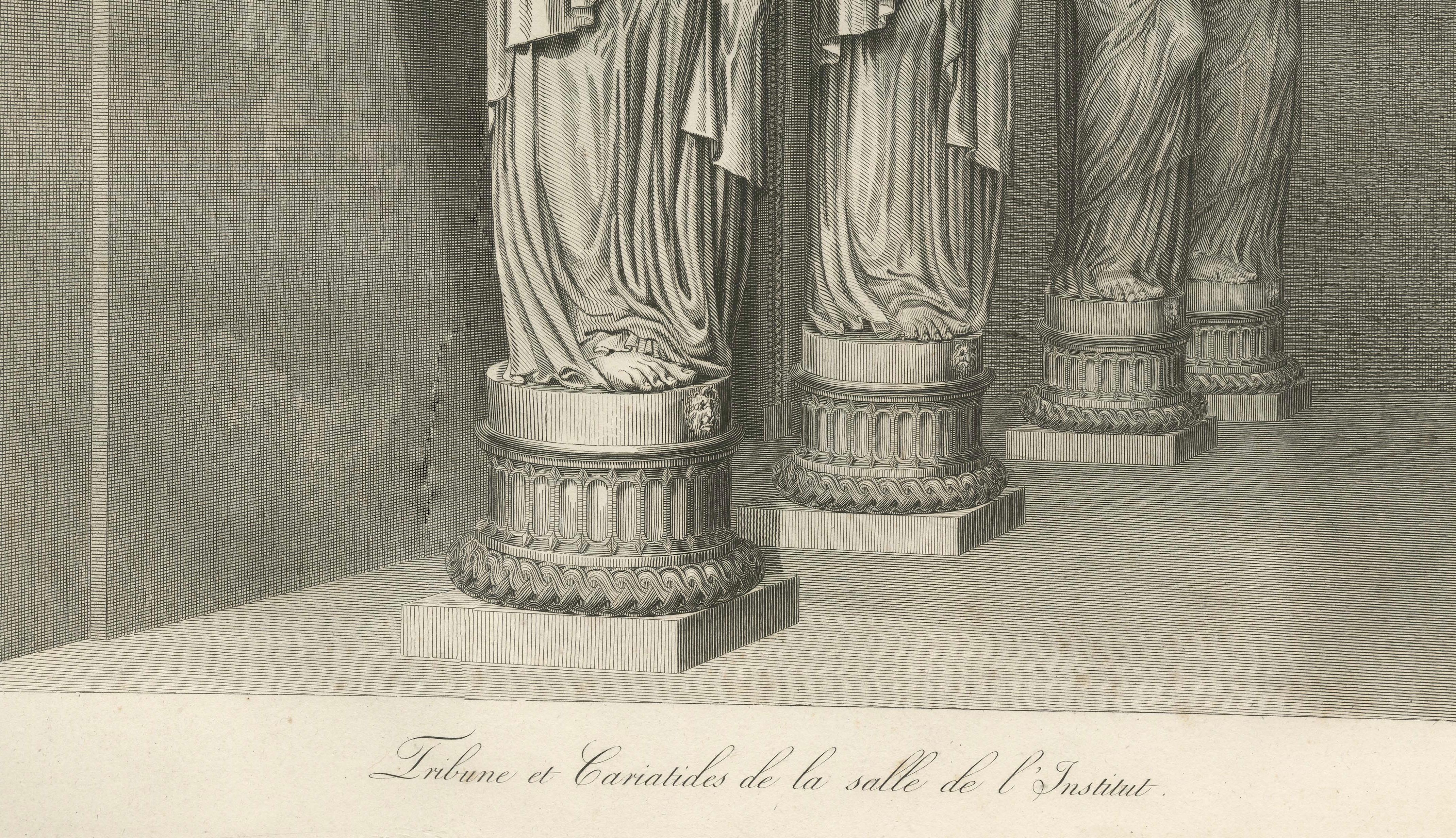 Antique Caryatid Sculpture Print, Louvre Institut Tribune – Baltard 1803