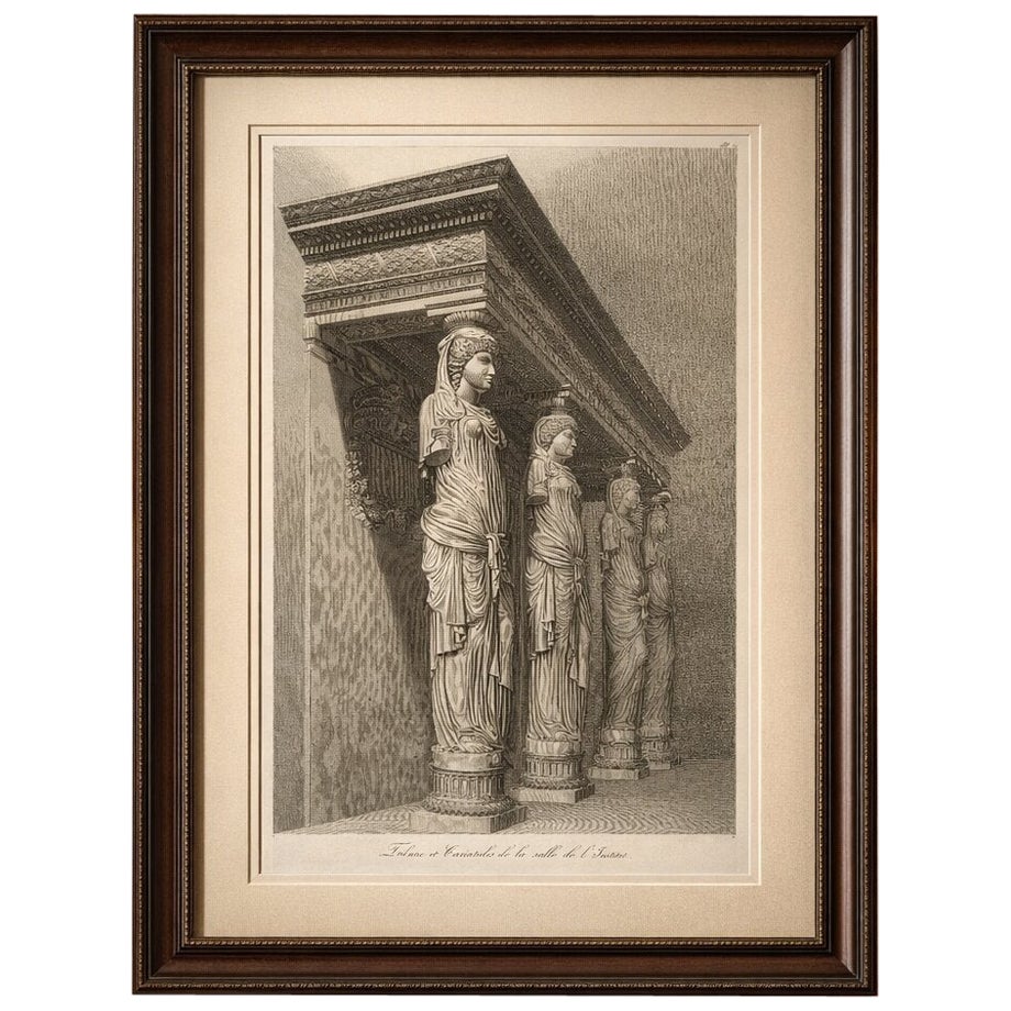 Antique Caryatid Sculpture Print, Louvre Institut Tribune – Baltard 1803 For Sale
