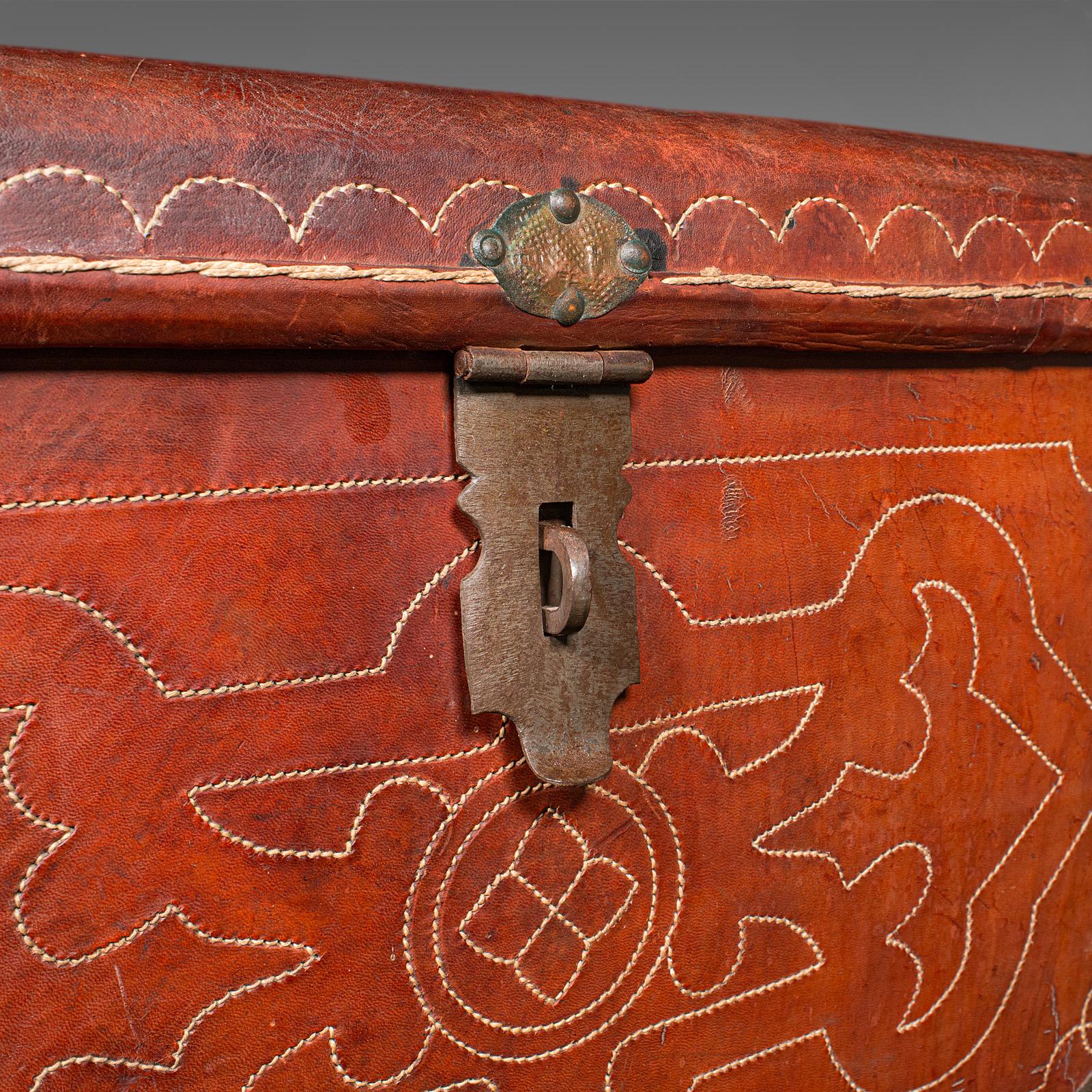Antique Casablanca Travel Trunk, African, Leather, Portmanteau Case, Edwardian For Sale 6