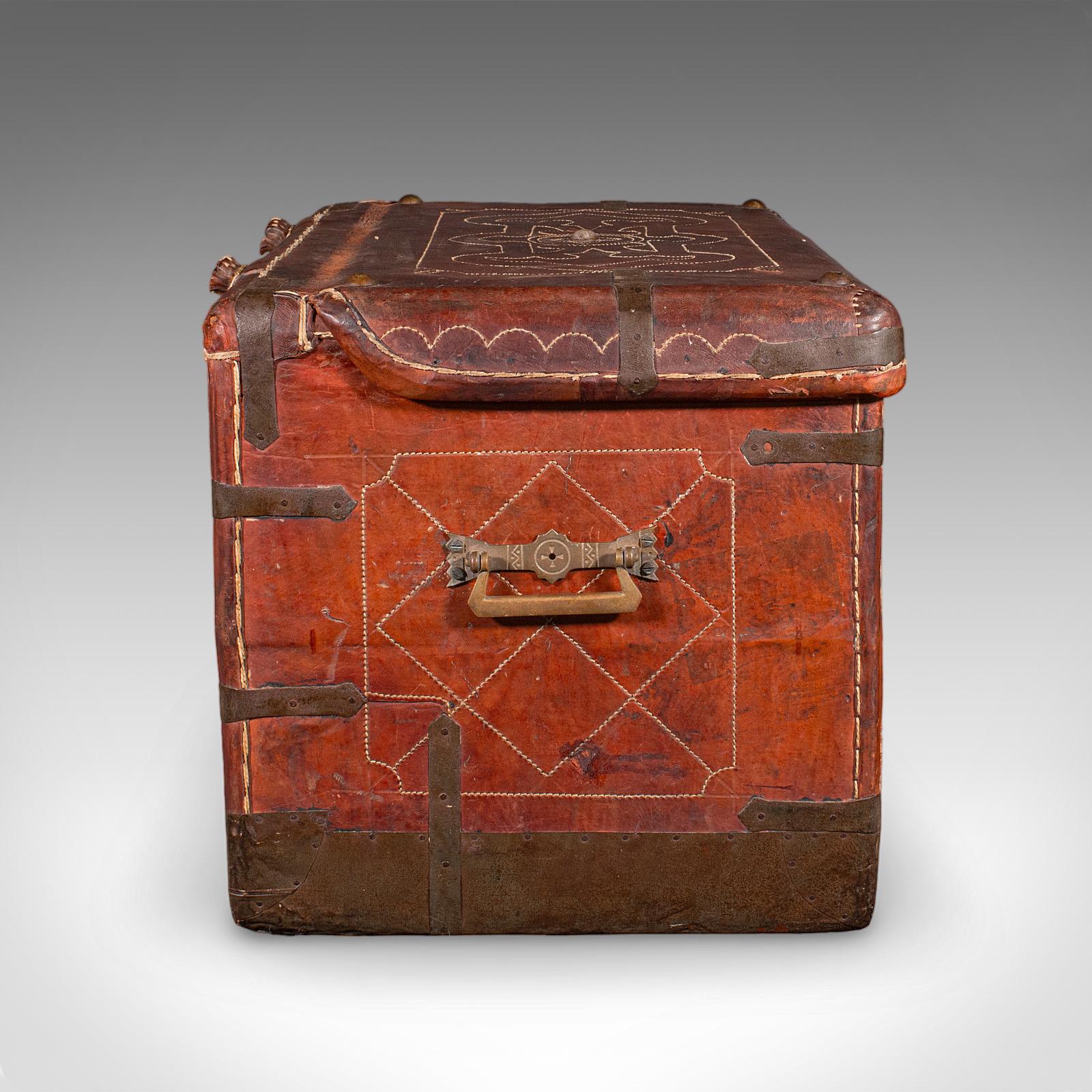 Antique Casablanca Travel Trunk, African, Leather, Portmanteau Case, Edwardian In Good Condition For Sale In Hele, Devon, GB
