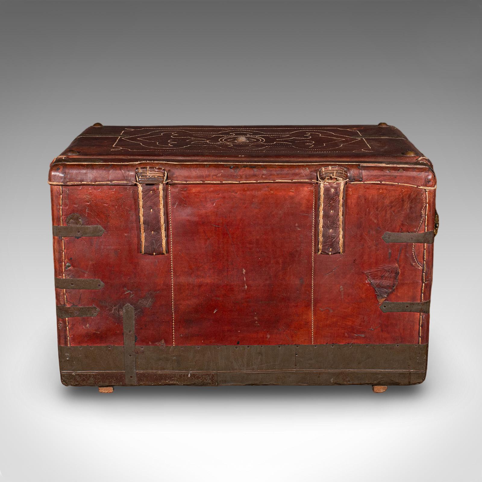 20th Century Antique Casablanca Travel Trunk, African, Leather, Portmanteau Case, Edwardian For Sale