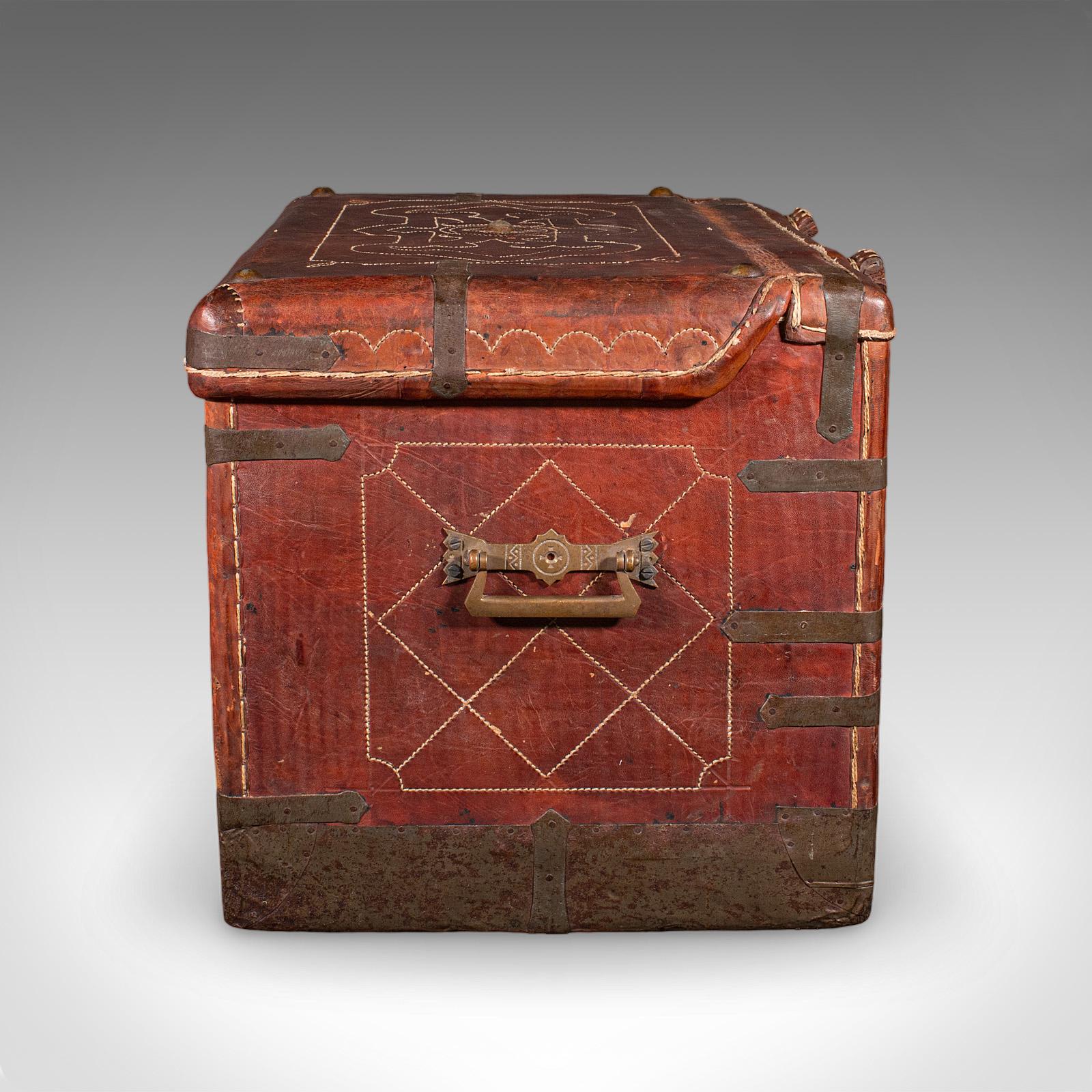 Antique Casablanca Travel Trunk, African, Leather, Portmanteau Case, Edwardian For Sale 1
