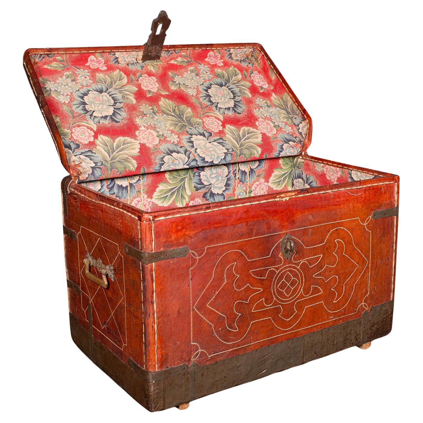 Antique Casablanca Travel Trunk, African, Leather, Portmanteau Case, Edwardian For Sale