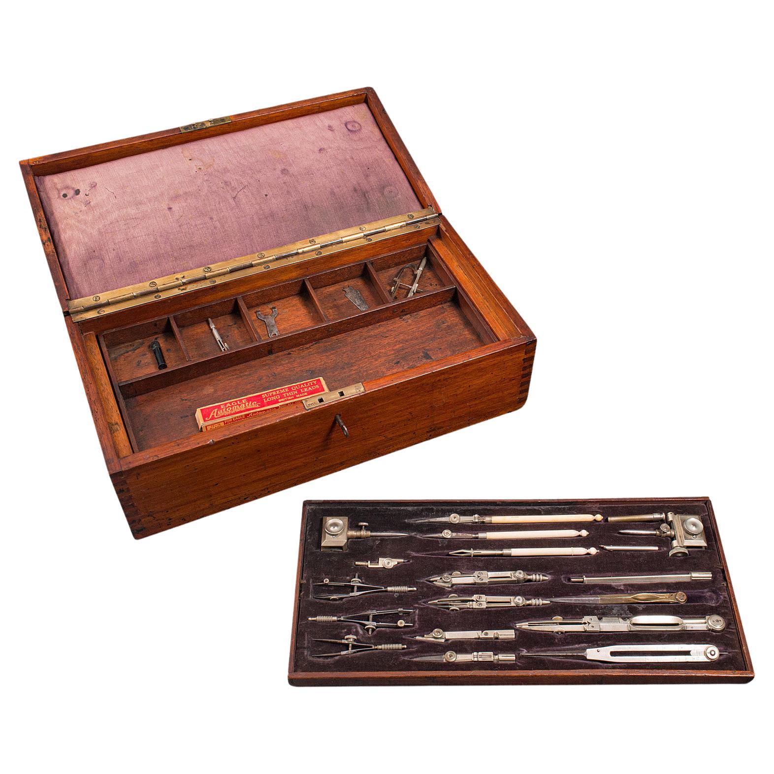 Antique Cased Draughtsman's Set, English, Architect's Drawing Tools, Edwardian