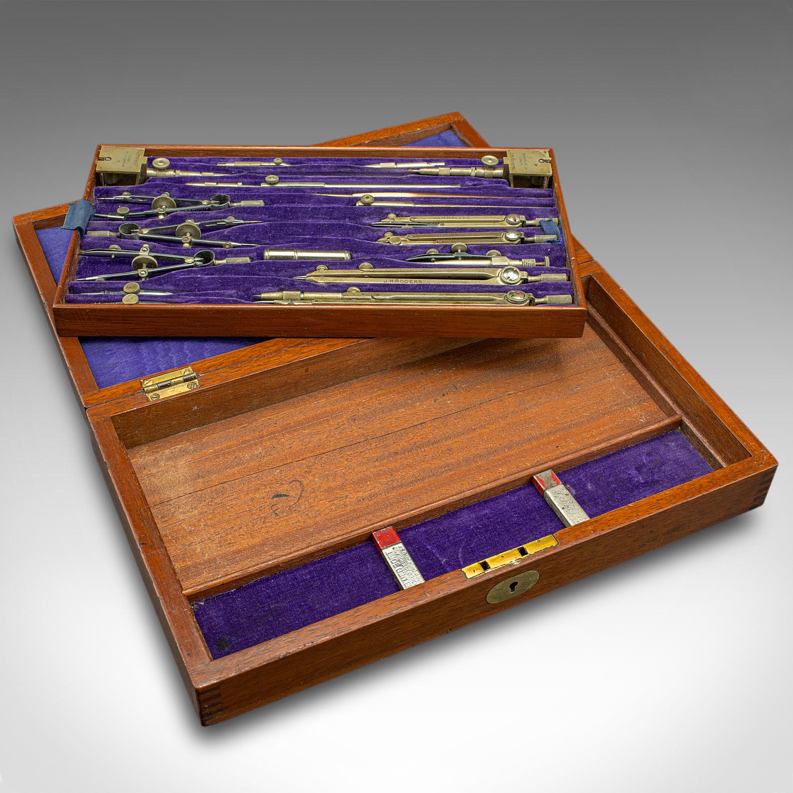 Antique Cased Draughtsman's Set, English, Drawing Tools, WH Harling, Edwardian For Sale 6