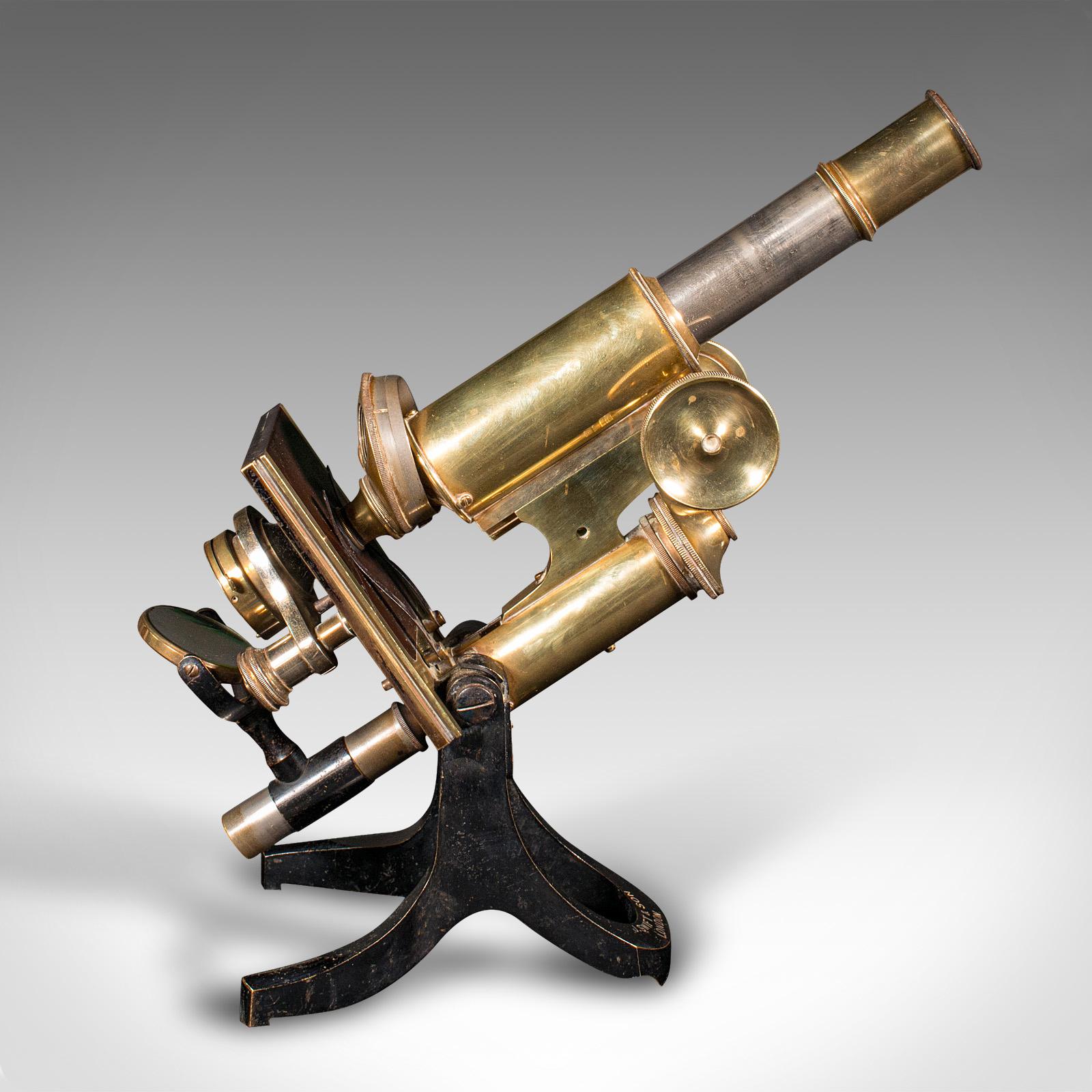 Late Victorian Antique Cased Microscope, English, Scientific Instrument, J Swift, Victorian For Sale