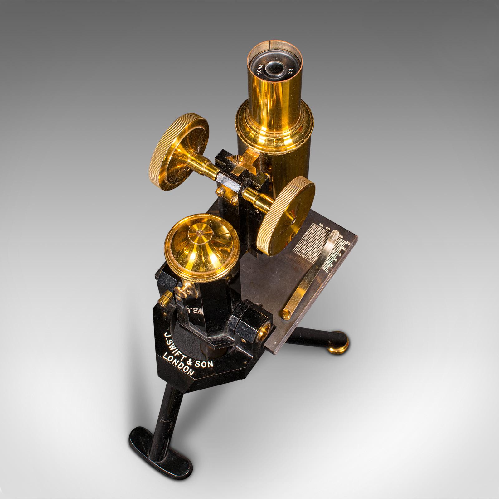 Microscope anglais à boîtier ancien, Instrument scientifique, Swift & Son, Édouardien en vente 2