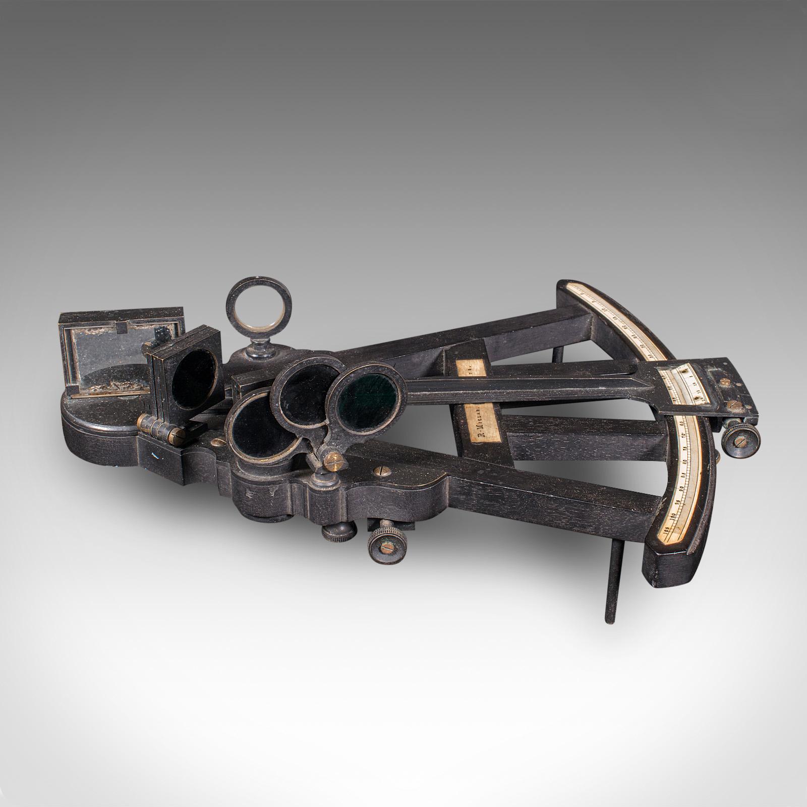 Britannique Octant écossais, ébène, instrument de navigation ancien, sextant, victorien en vente