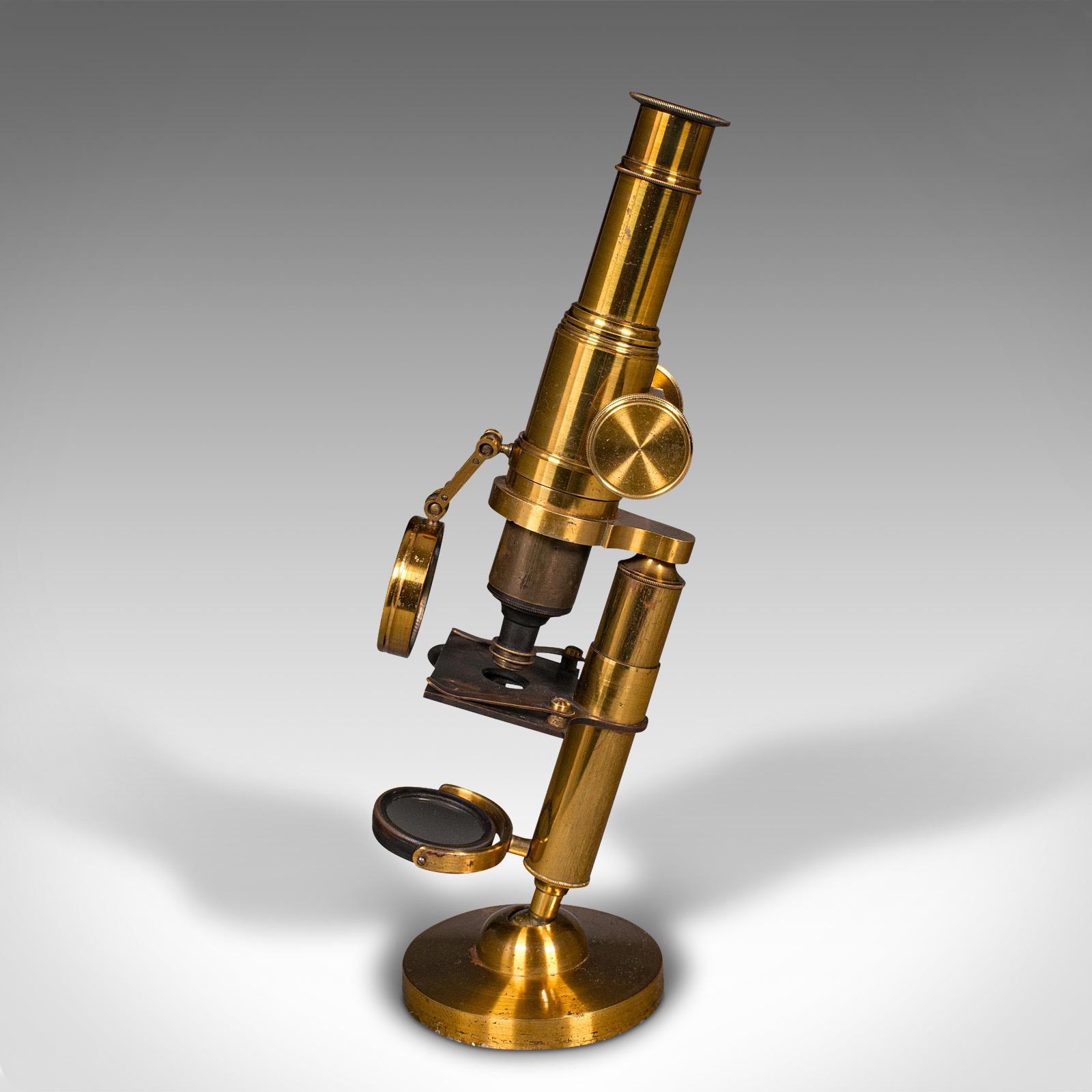 Antique Cased Scholar's Microscope, English, Brass Scientific Instrument, C.1920 For Sale 1