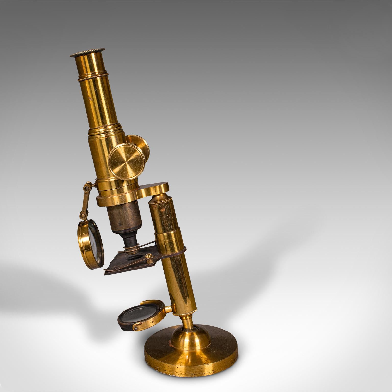 Antique Cased Scholar's Microscope, English, Brass Scientific Instrument, C.1920 For Sale 2