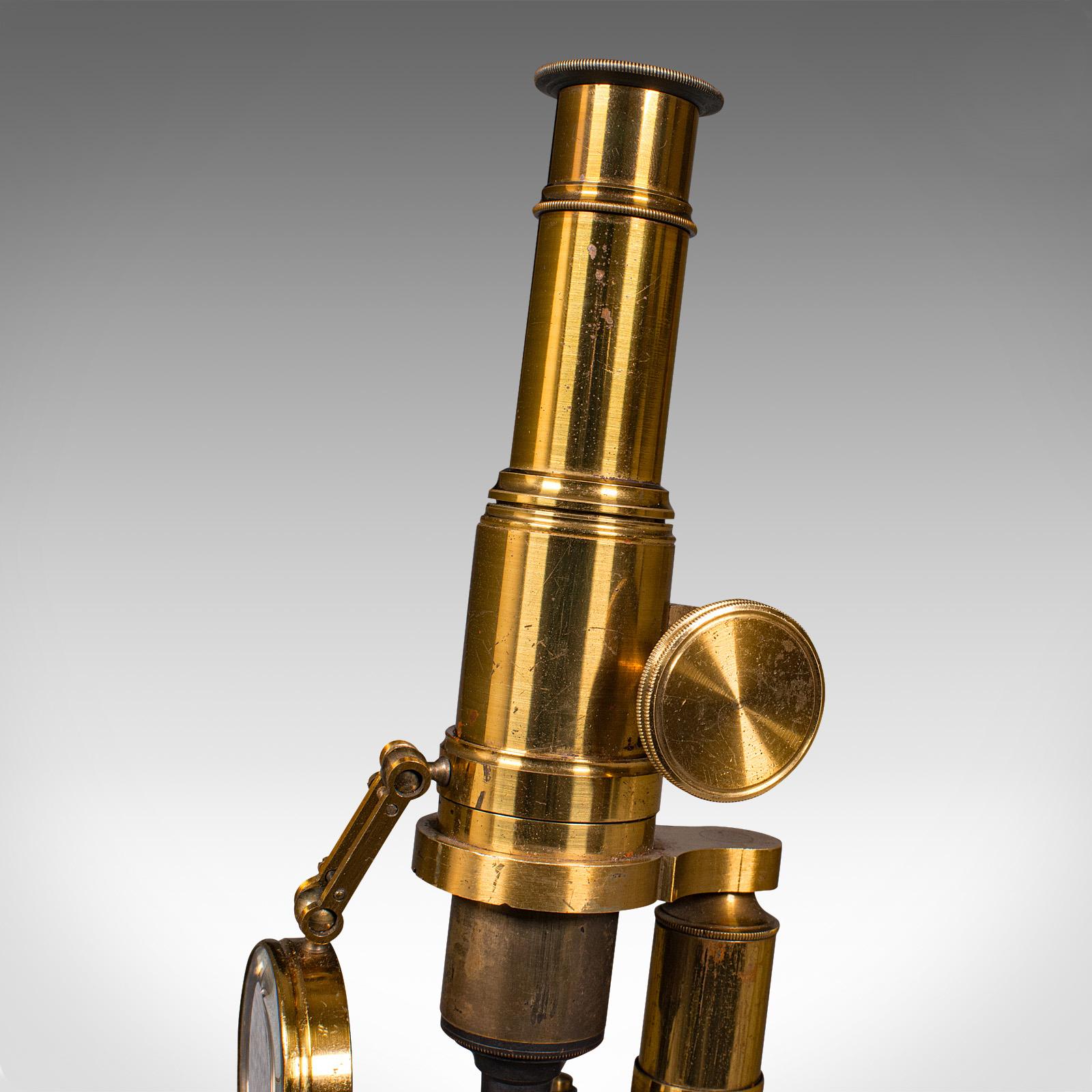 Antique Cased Scholar's Microscope, English, Brass Scientific Instrument, C.1920 For Sale 3