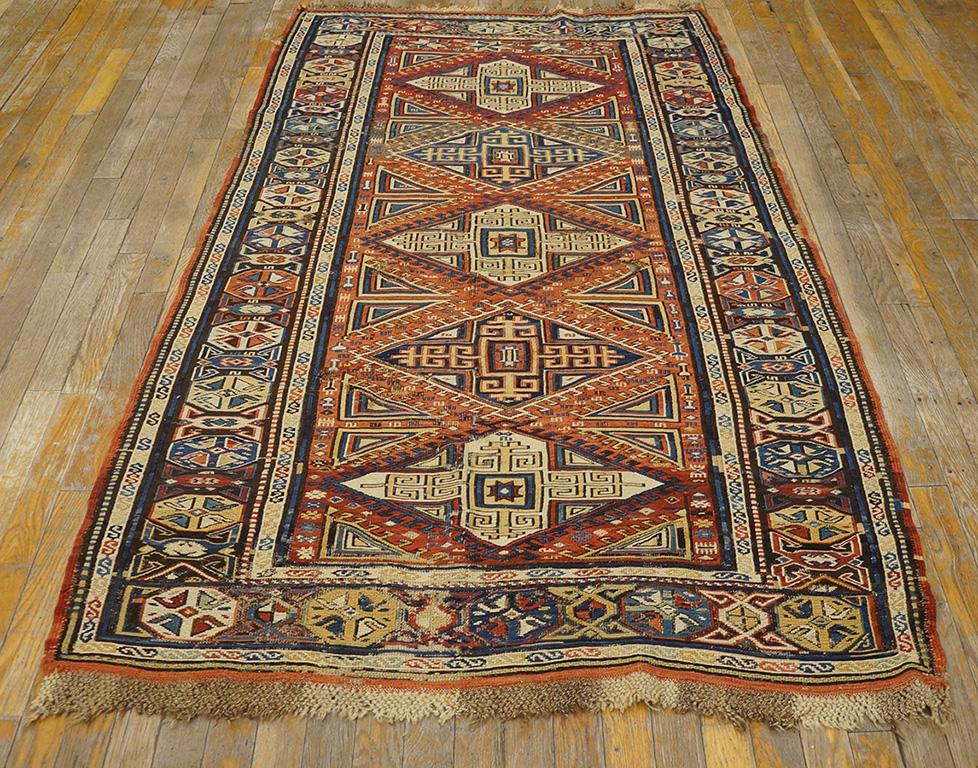 Hand-Woven 19th Century Caucasian Sumak Carpet ( 3'8