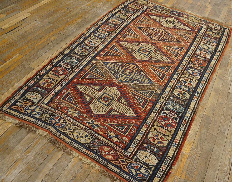 Wool 19th Century Caucasian Sumak Carpet ( 3'8