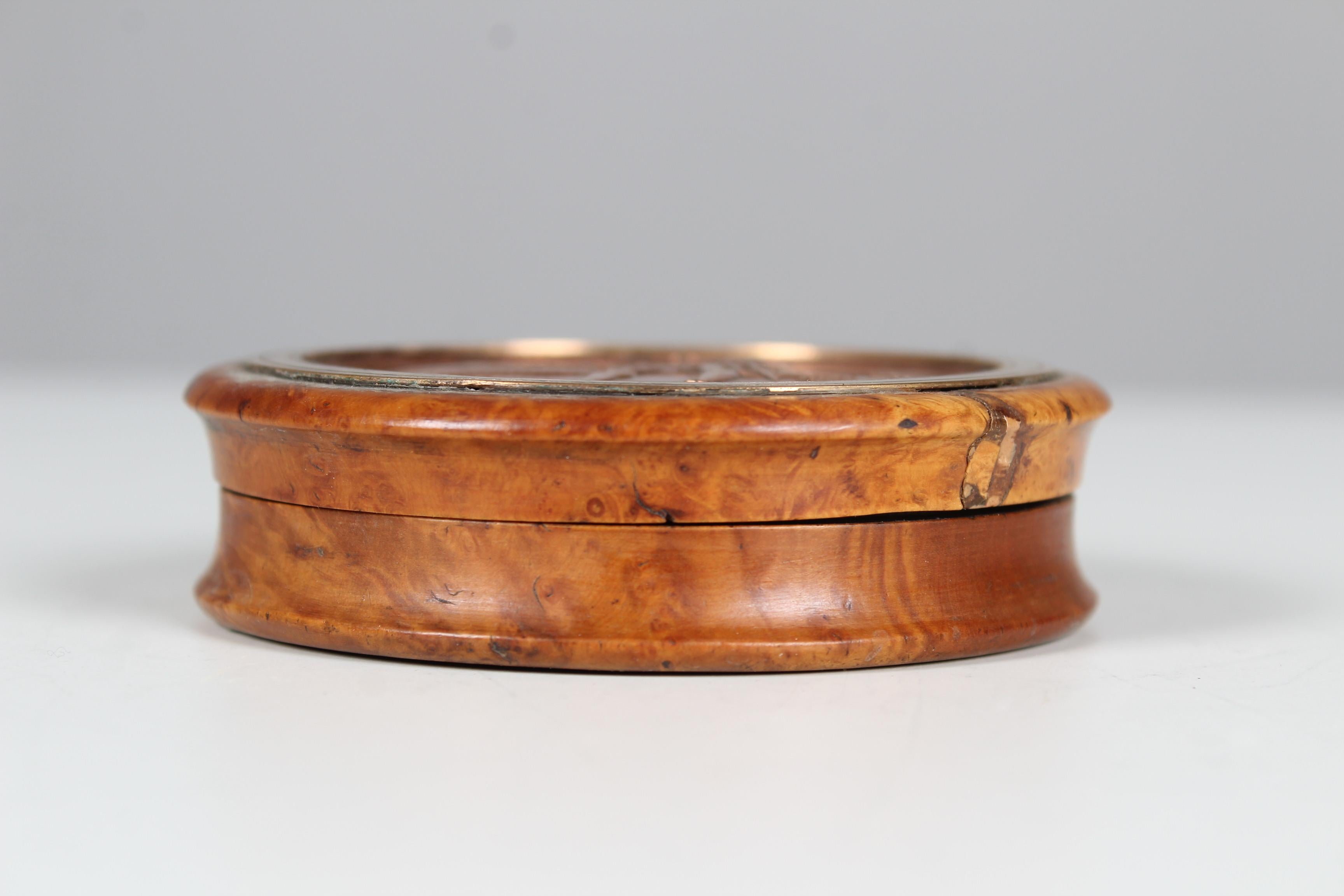 French Antique casket with copper bas-relief on the lid 